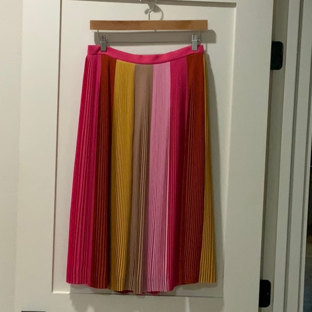 J. Crew Pink and Red Pleated Midi Skirt